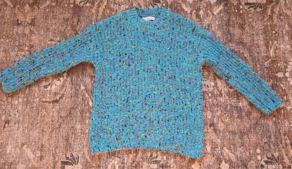 Keren Hart Speckled Blue Pullover Sweater S Long Sleeve Polyester Blend